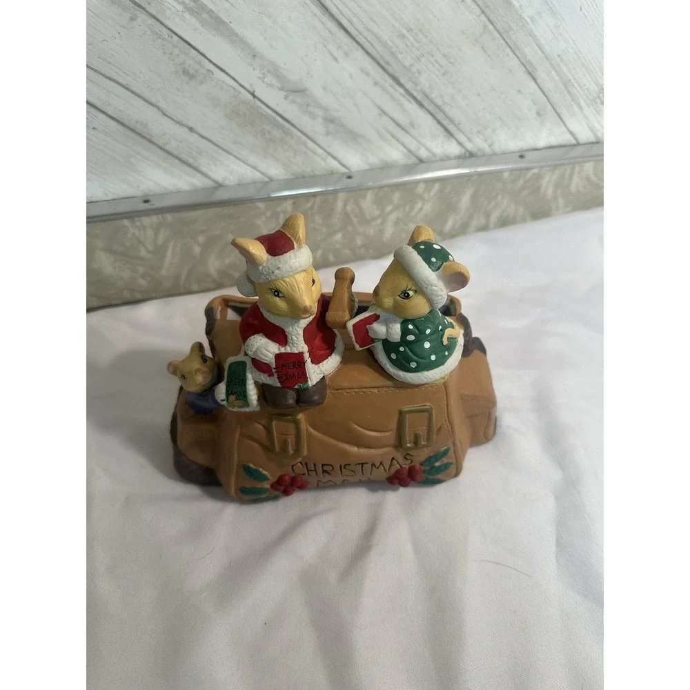 Ceramic CHRISTMAS Mail Bag Mice Mail And Card Holder - Hand Painted VINTAGE